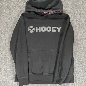 Hooey Mens Hoodie Black Grey Logo Southwestern Hood Lining Sweatshirt Large